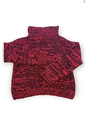 Aran Pure Handknit Turtleneck Cotton Sweater Oversized Pullover Small S